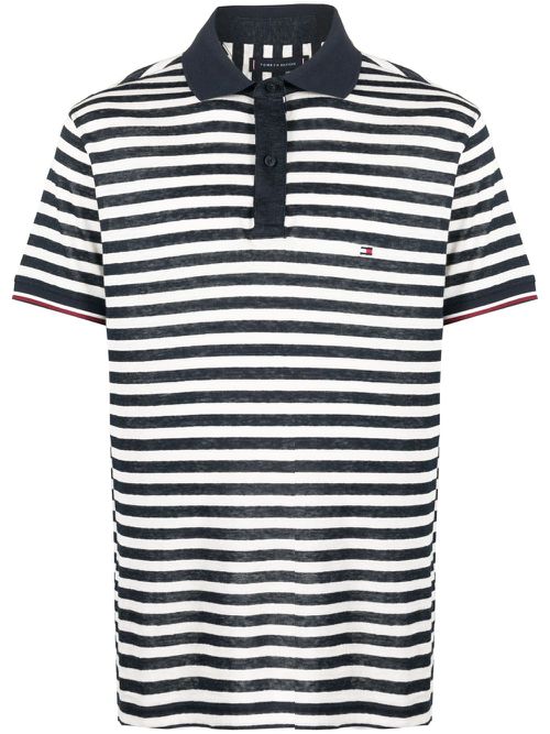 Logo-patch striped polo shirt - White