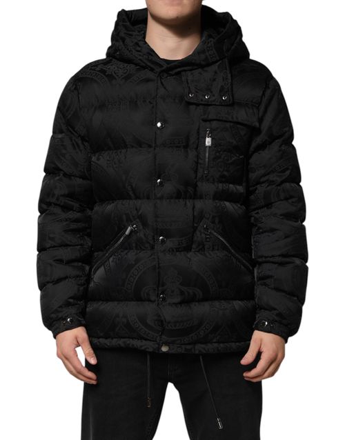 Jacquard Quilted Puffer Down Jacket — Black