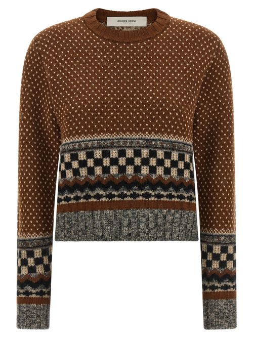 Jacquard Knit Sweater — Brown