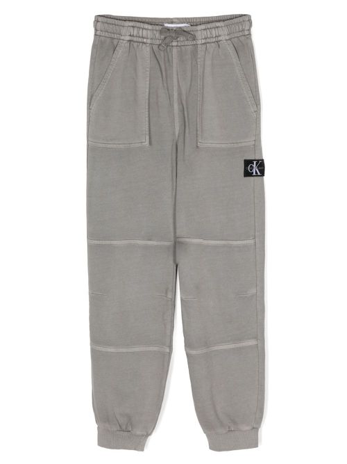 Logo tag ribbed-detailed jogging trousers - Grey
