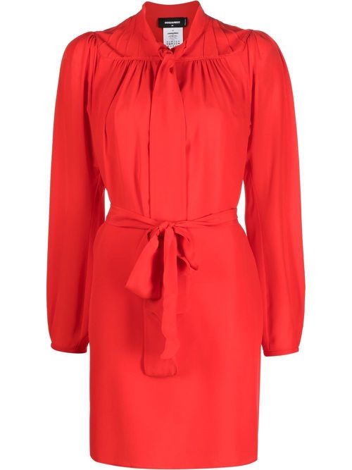 Pussy-bow silk mini dress