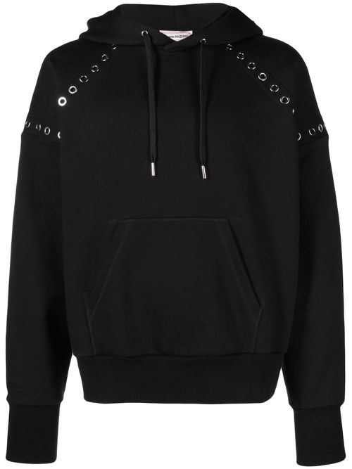 Eyelet-embellished hoodie - Black