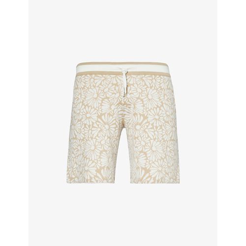 Mens Tan Daisy Floral-jacquard Cotton Knitted Shorts L