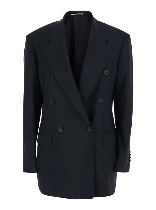 Double-Breasted Virgin Wool Blazer — Black
