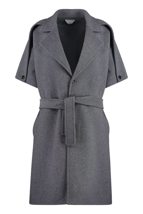 Wool and Cashmere Jacket with Lapel Collar and Belt