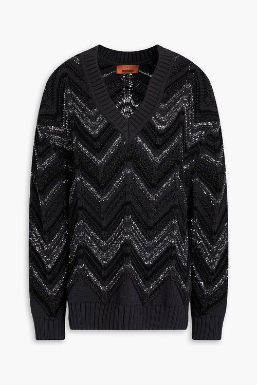 Sequin-embellished knitted sweater - Black - L