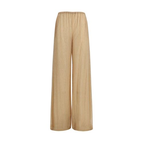 Strass-Embellished Tulle Trousers — Beige
