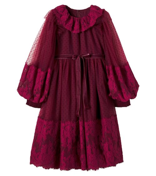 Lace-trimmed point d'esprit dress