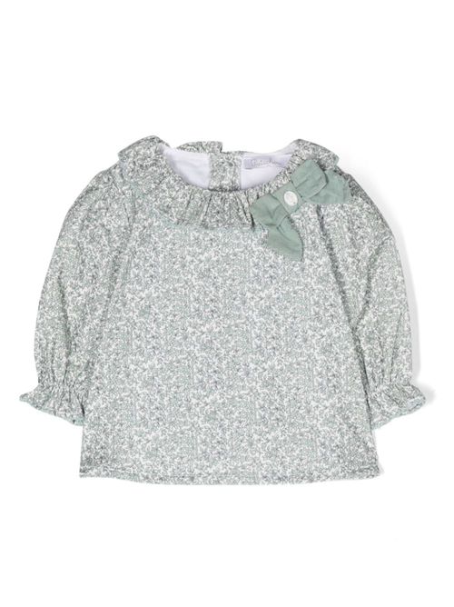 Floral-print ruffle-collar cotton blouse - Green