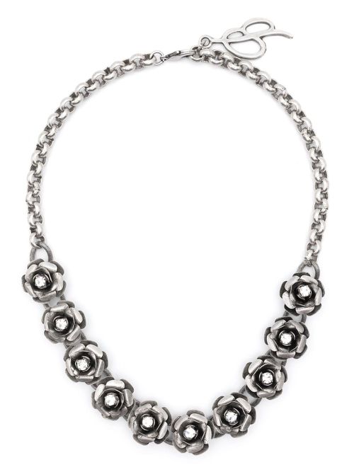 Crystal-embellished polished-finish necklace - Silver