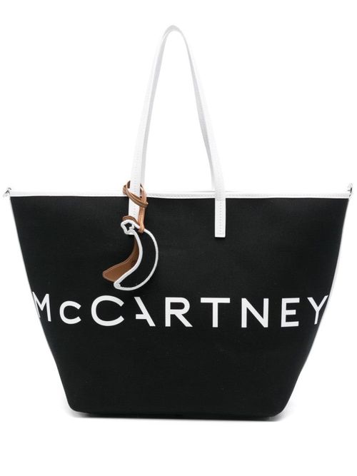 Black Canvas Tote With Contrasting Trim And Detachable Pouch