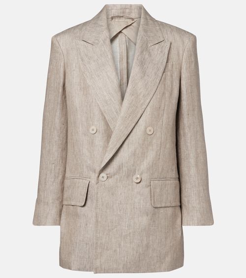 Olimpia double-breasted herringbone linen blazer