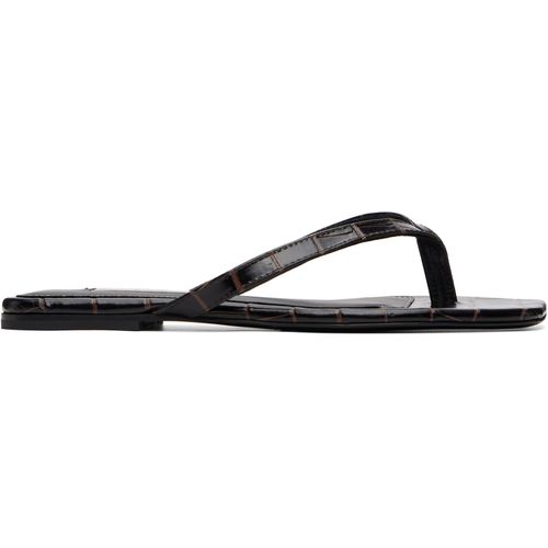 Brown Croco-Embossed Flip-Flops
