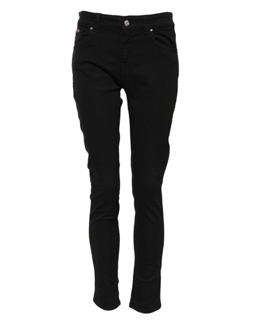 Cotton Skinny Mid-Waist Jeans — Black
