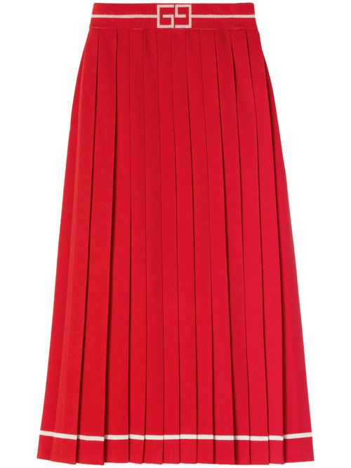 GG-waistband jacquard midi skirt - Red