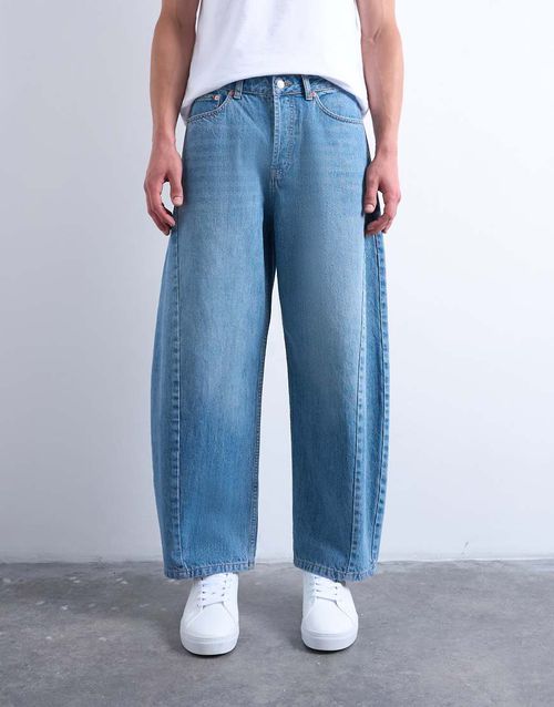 Rigid barrel jeans in mid wash-Blue