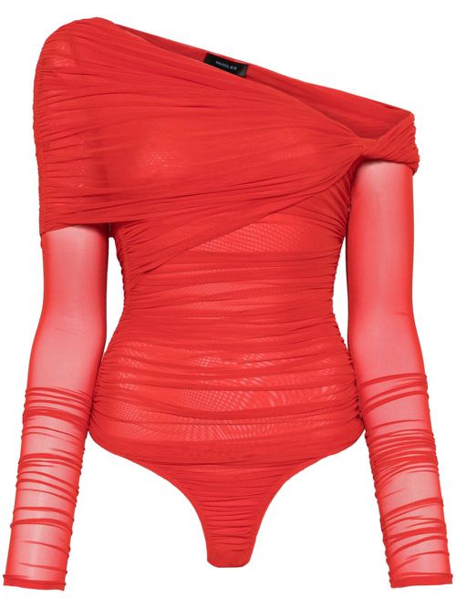 Off-shoulder ruched bodysuit - Red