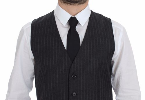 Wool Pinstriped Vest — Gray