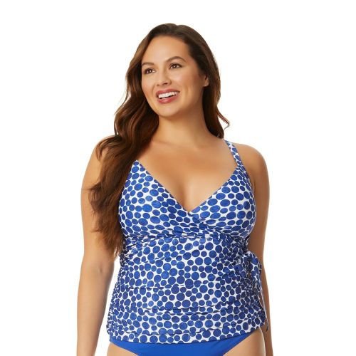 Women's Denim Dot Wrap-tie Tankini Swim Top