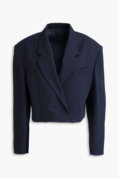 Cropped bead-embellished twill blazer - Blue - IT 40