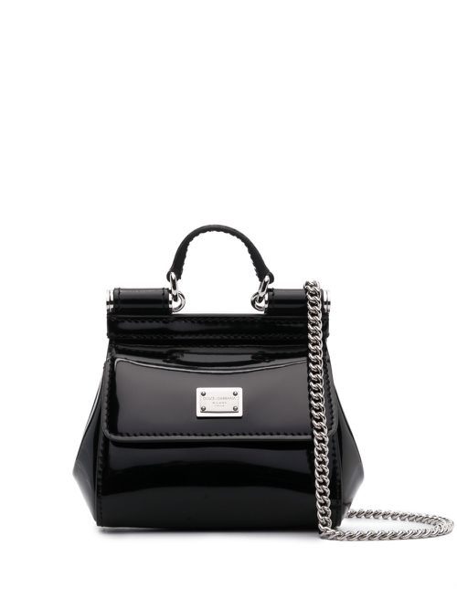 Logo-plaque leather mini bag - Black