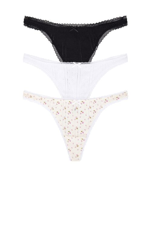 Cou Cou Intimates The 3 Pack Thong in Black  White  & English Rose - Black.  XL also in