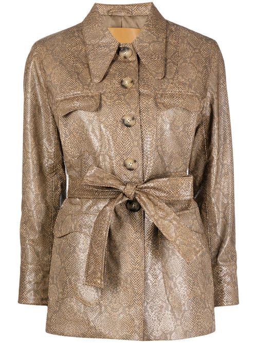 Felix snakeskin-print belted jacket - Brown