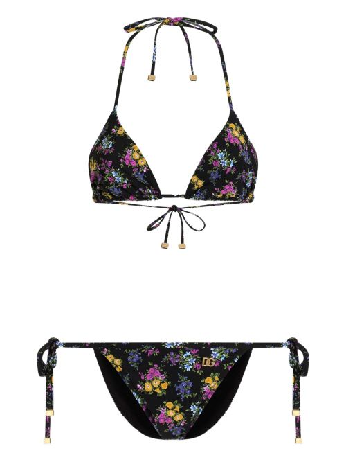 Adjustable Triangle Bikini Top & Thong Bikini Bottom Set with Gold-Plated DG Aglets