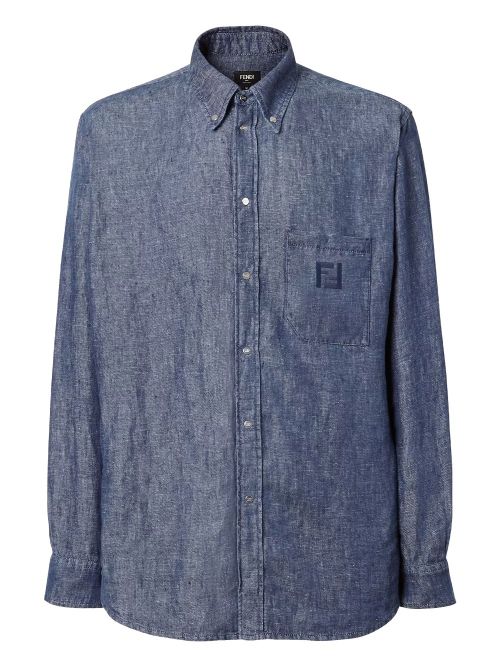 Comfort Fit Chambray Shirt With Ff Embroidery