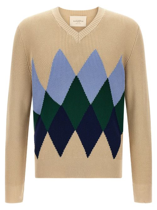 Argyle Jacquard Sweater — Beige