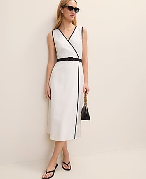 Ann Taylor Belted Midi Dress in Linen Blend