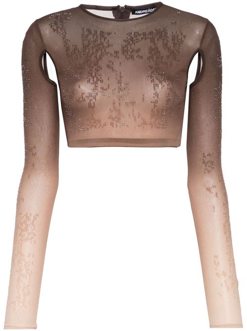 Rhinestone-embellished ombré crop top - Brown