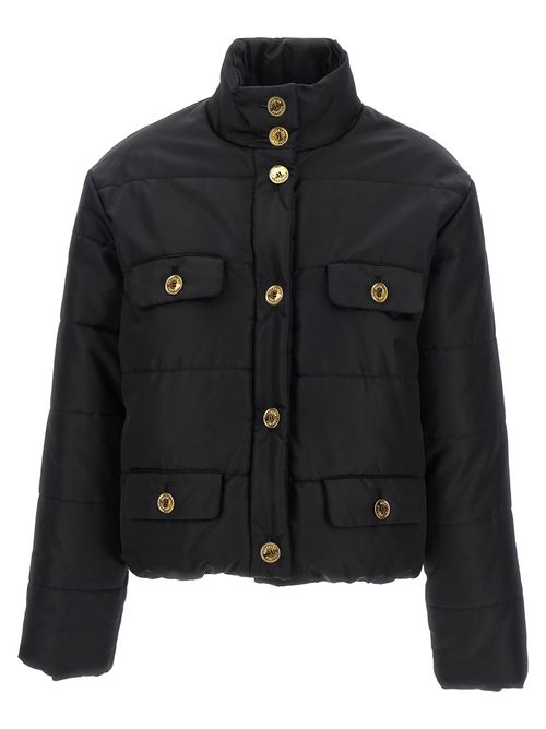 Gold-Button Padded Down Jacket — Black