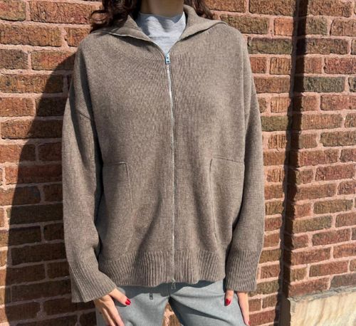 Zip Up Cardigan In Taupe
