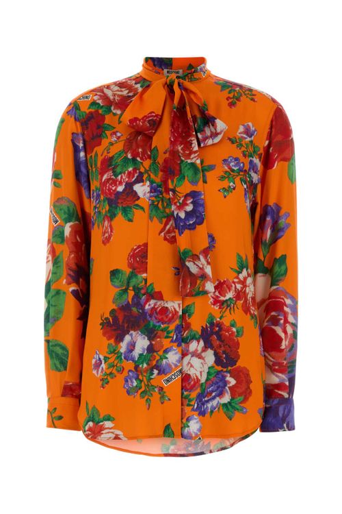 Floral-Printed Satin Shirt — Orange