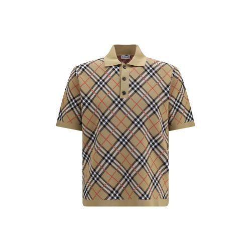 Check Cotton Polo Shirt — Beige