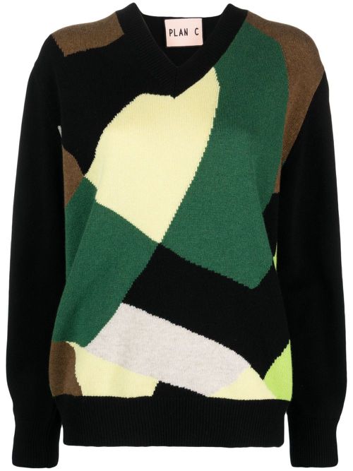 Colour-block scarf jumper - Black
