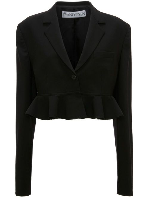 Ruffled-trim cropped blazer - Black