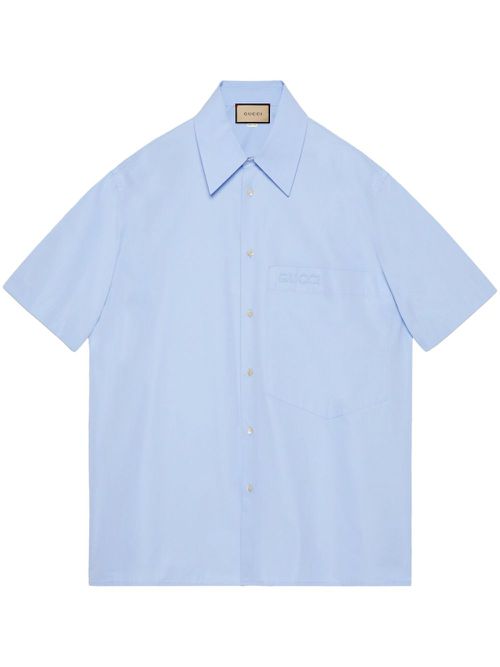 Logo-embroidered cotton shirt - Blue