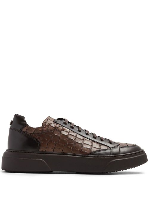 Crocodile-effect leather sneakers - Brown