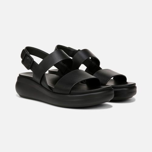 Coast Wedge Sandals, Tumbled Black Faux Leather