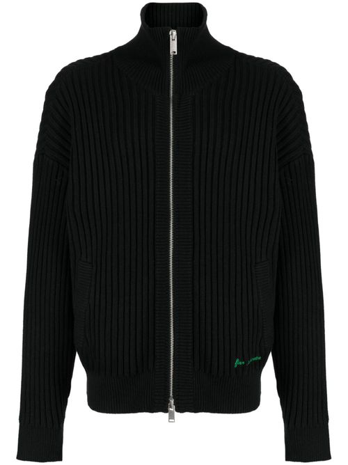 Logo-embroidered ribbed-knit cotton sweatshirt - Black