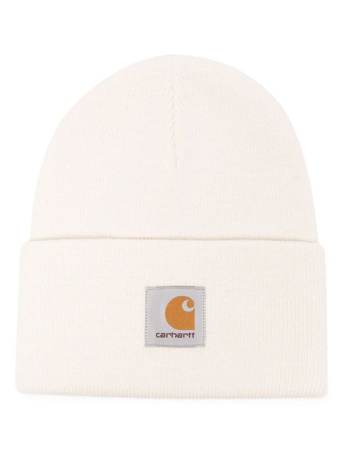 Logo-patch knit beanie - Neutrals