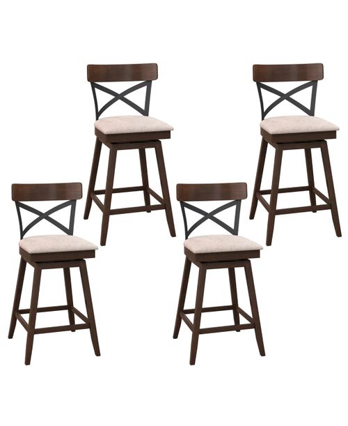 Wooden Swivel Bar Stools Upholstered Counter Height Dining Chairs - Brown