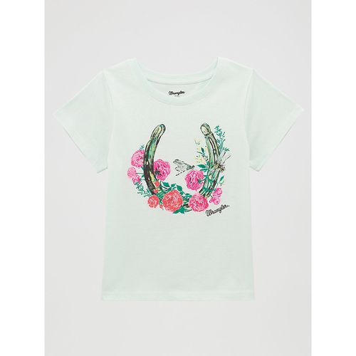 Girl's Horseshoe Floral Graphic Tee in Blue