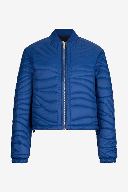 Blue Quilted Bomber Jacket