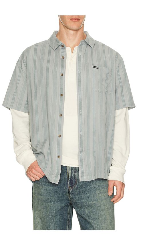 Brixton CRU Striped Dobby Woven Shirt in Blue. - S also in M, L, XL/1X