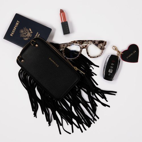 Fringe Expanded Pouch in Black/Gold | Genuine Leather |