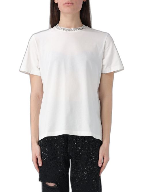 Cotton T-Shirt with Crystal Embellishments