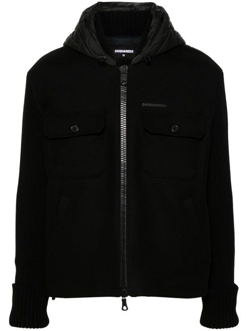 Contrast-panel hooded jacket - Black